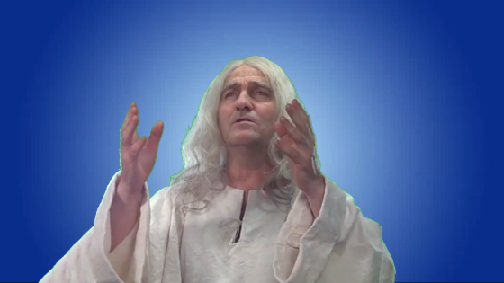 Bradley Walsh as God in Spamalot